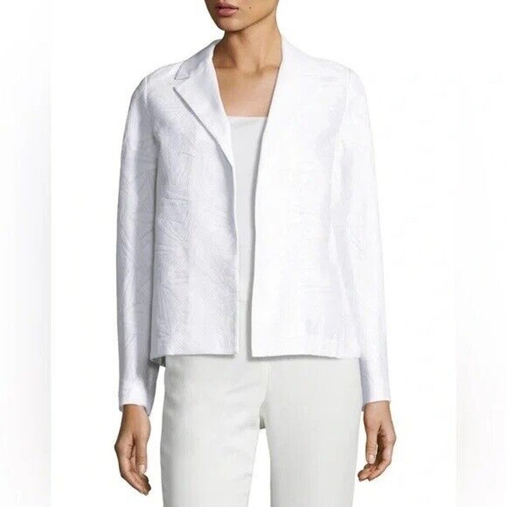 NWT Lafayette 148 NY Milena Jacquard Open Front Blazer White Size S $598